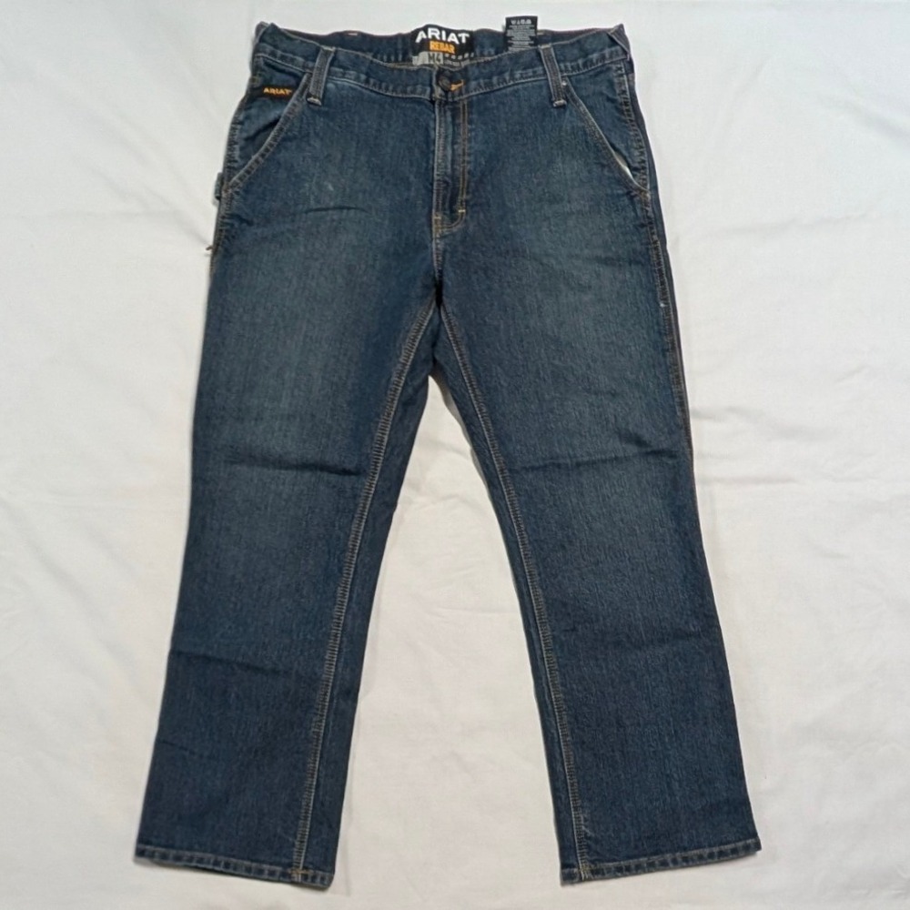 Ariat Rebar M4 Low Rise Boot Cut Jeans Mens 34x30 Dark Wash Work Denim